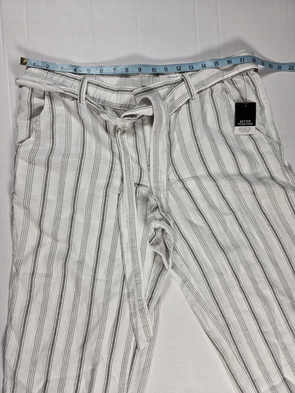 Liz Clairborne Womens L Crop Striped Paperbag Waist Wide-Leg Pants - White/Gray - Picture 6 of 11